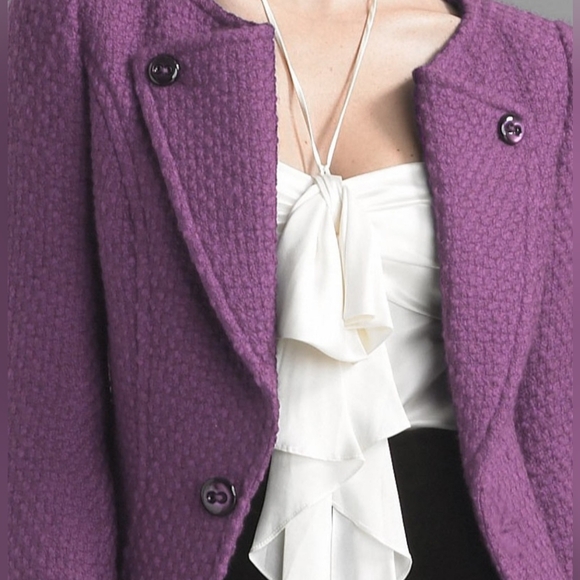 Escada Elegant Purple Textured Wool Knit Lapel One Button Blazer - Picture 2 of 15
